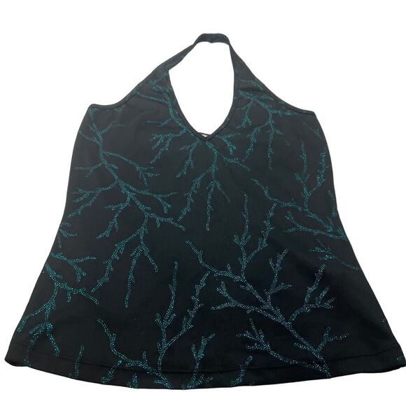 Y2K Vintage VERSACE Glitter Turquoise Lightning Print Glitter Halter Top Medium - Picture 1 of 11